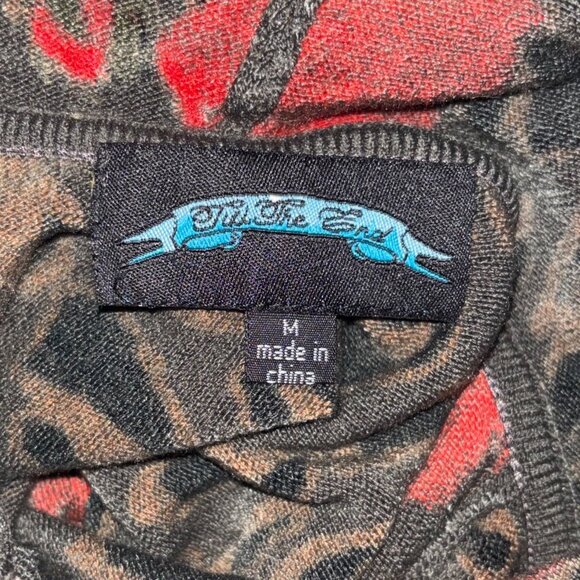 Vintage Y2K TILL THE END Rose Leopard Print Sweater Hoodie M Full Zip Knit 90s - Picture 5 of 5